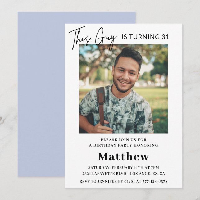 Cartes d'invitation élégantes pour les 31 ans Homm (Devant / Derrière)