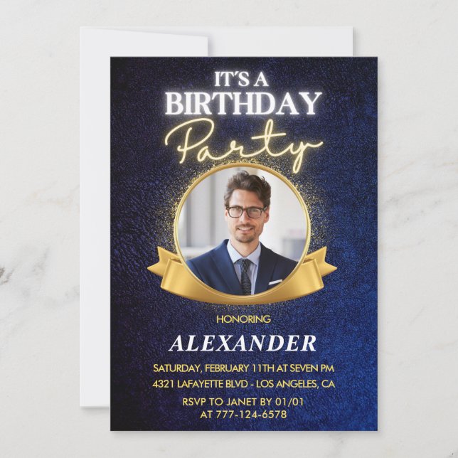 Cartes d'invitation élégantes pour les 46 ans d'ho (Devant)