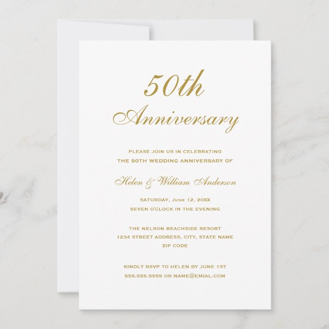Cartes d'invitation élégantes pour les 50 ans de m (Devant)