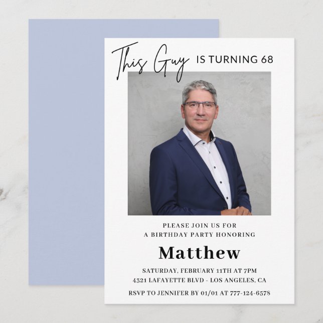 Cartes d'invitation élégantes pour les 68 ans Homm (Devant / Derrière)