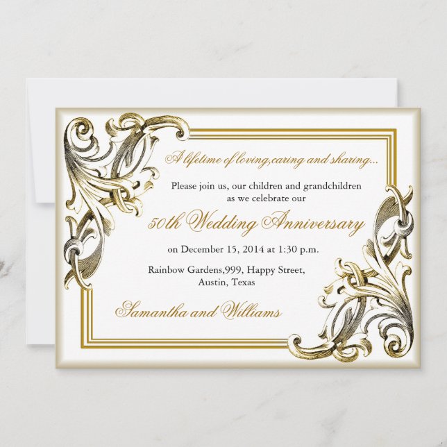 Cartes d'invitation élégantes pour noces d'or (Devant)