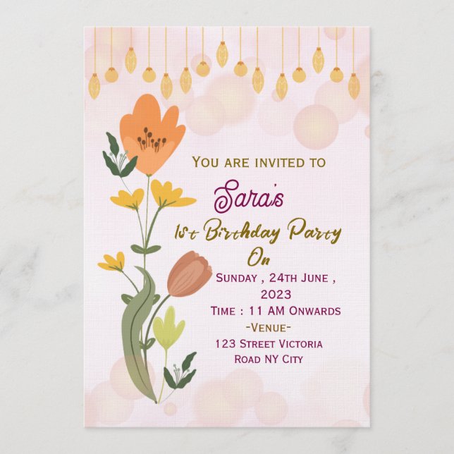 Cartes d'invitation élégantes pour un anniversaire (Devant)