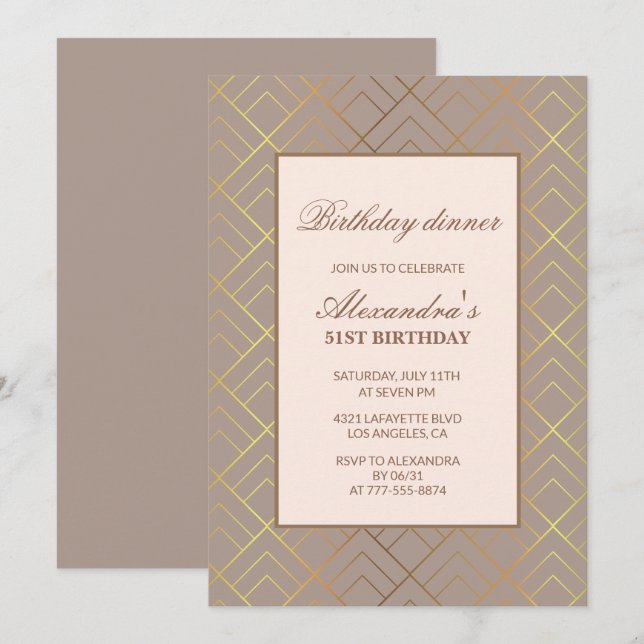 Cartes d'invitation élégantes pour un dîner d'anni (Devant / Derrière)