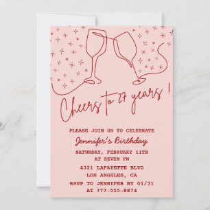 Cartes d'invitation élégantes rose pour 27 ans à l