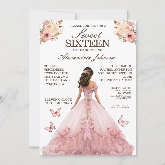 Cartes d'invitation élégantes rose pour une soirée (Devant)