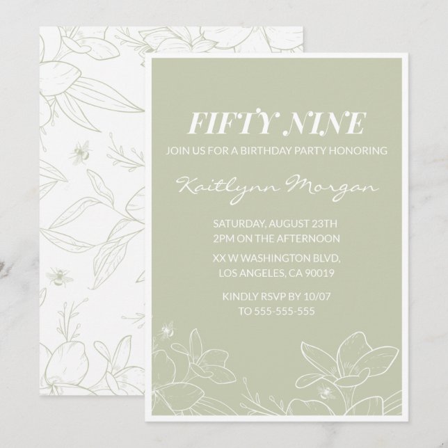 Cartes d'invitation élégantes vertes florales pour (Devant / Derrière)