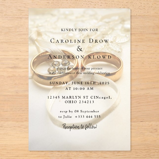 Cartes d'invitation en acrylique pour alliance (Recto)