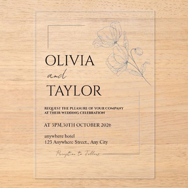 Cartes d'invitation en acrylique pour mariage chic (Recto)
