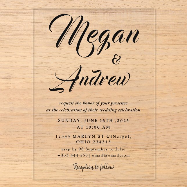 Cartes d'invitation en acrylique pour mariage mode (Recto)