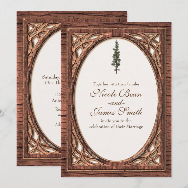 Cartes d'invitation en bois à deux tons avec arbre (Devant / Derrière)
