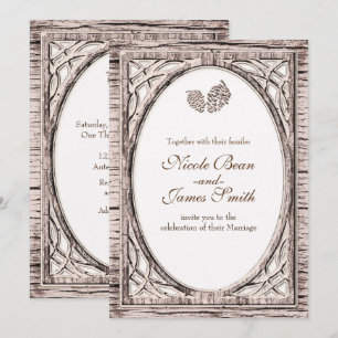 Cartes d'invitation en bois blanc rustique avec cô