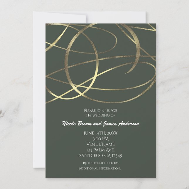 Cartes d'invitation en faux feuille doré et vert o (Devant)