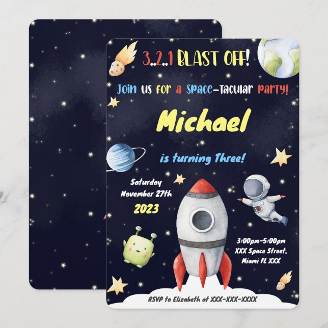 Cartes d'invitation espace (Devant / Derrière)