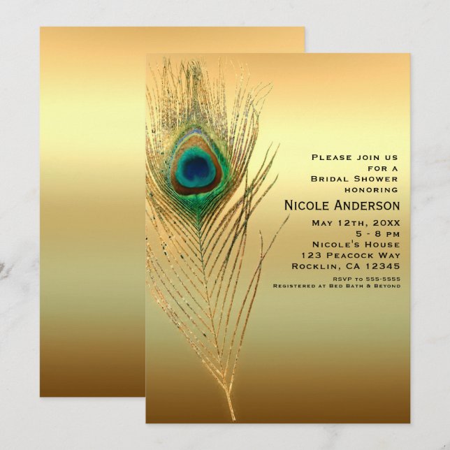 Cartes d'invitation exotiques Bohème chic à plumes (Devant / Derrière)