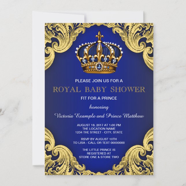 Cartes d'invitation Fancy Prince pour Baby Shower (Dos)