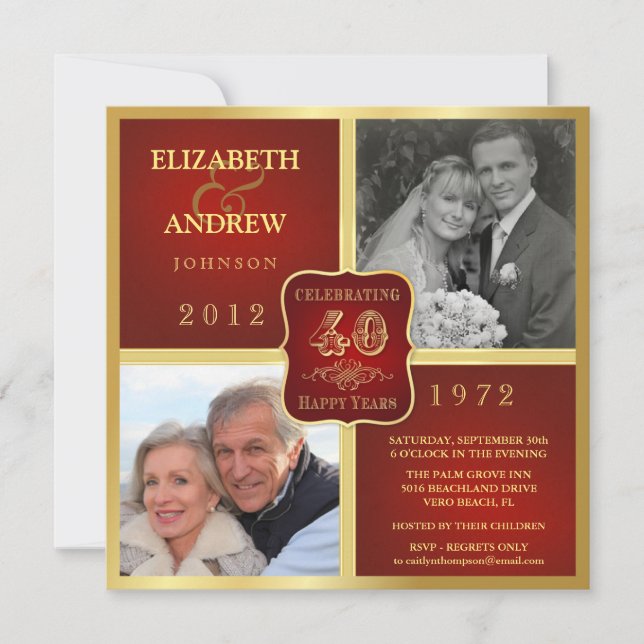 Cartes d'invitation fantaisie vintage 40e annivers (Devant)