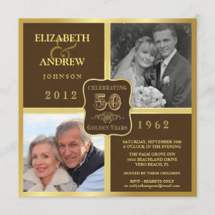 Cartes d'invitation fantaisie vintage pour 50e ann
