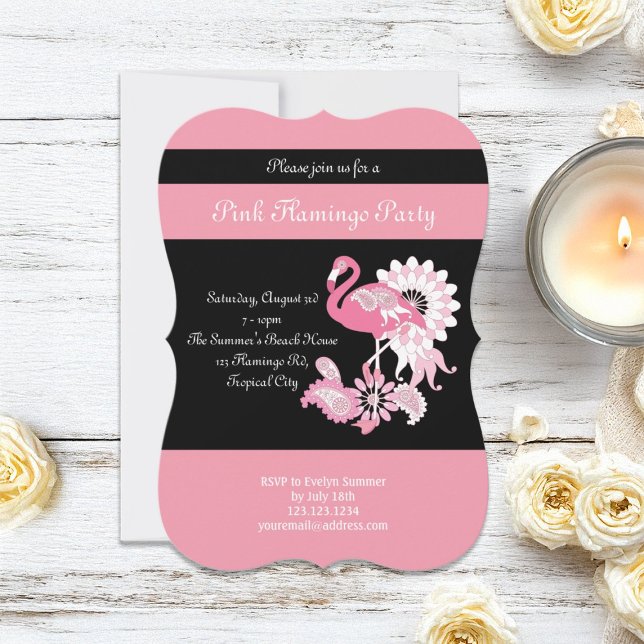 Cartes d'invitation fantaisistes à thème flamant r (Créateur téléchargé)