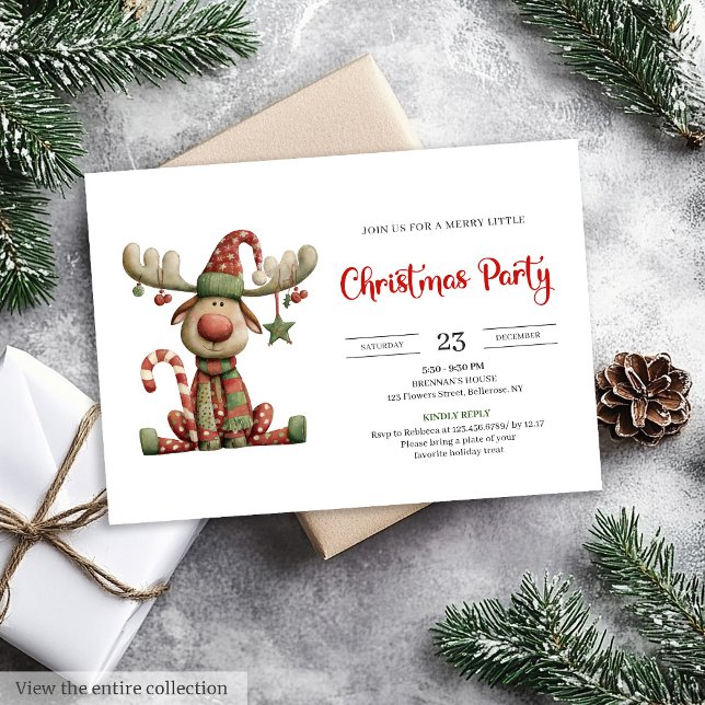 Cartes d'invitation festives à l'aquarelle pour un (Quirky Reindeer Festive Watercolor Party Invitation

)