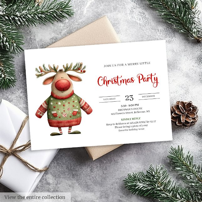 Cartes d'invitation festives imprimables modernes  (Modern Quirky Reindeer festive printable invitation)