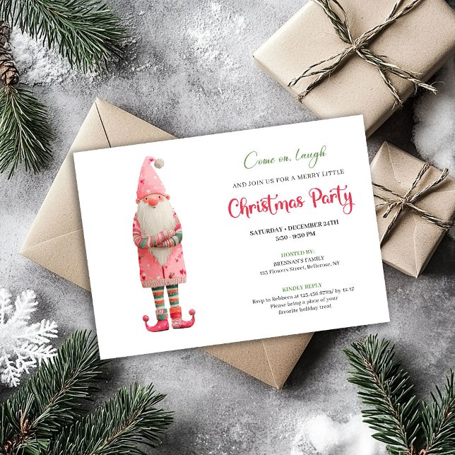 Cartes d'invitation festives pour une fête avec le (Whimsical Funny Pink Santa Festive Party Invitation)