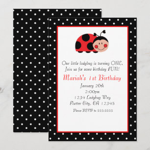 Cartes d'invitation fête coccinelle à pois rouges