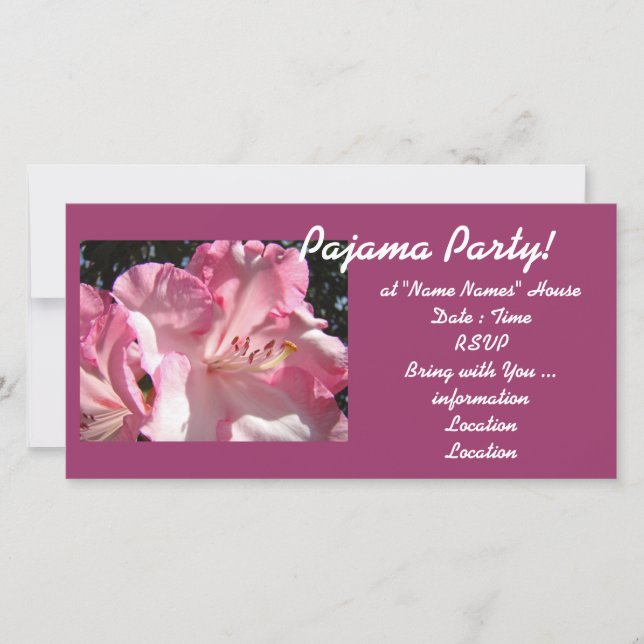 Cartes d'invitation Fête en pyjama ! Fleurs roses  (Devant)