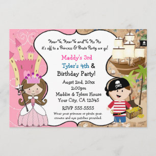 Cartes d'invitation Fête Princesse & Pirate Cheveu
