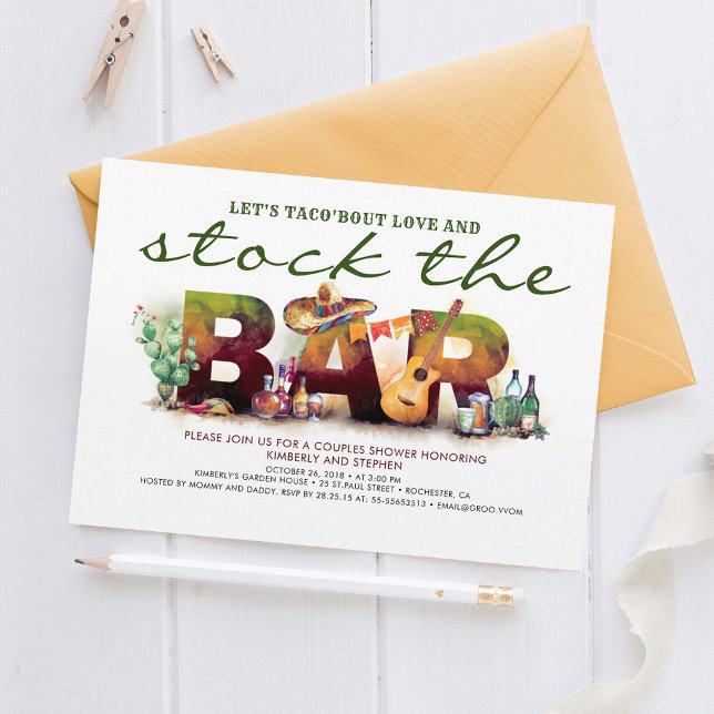 Cartes d'invitation Fête Taco Fiesta Stockez le Ba (Stock The Bar Mexican Style Party Invitations)