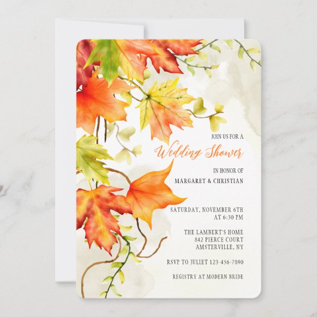Cartes d'invitation Feuilles tombantes aquarelle (Devant)