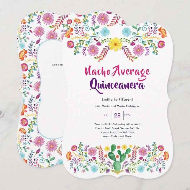 Cartes d'invitation FIESTA mexicaine FolkArt NACHO (Devant / Derrière)