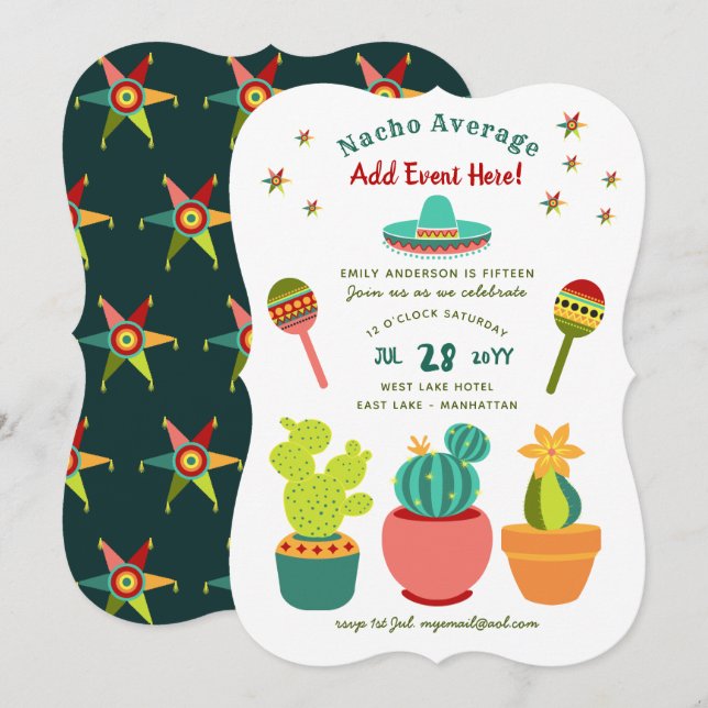 Cartes d'invitation FIESTA Mexicaine Moderne au-de (Devant / Derrière)