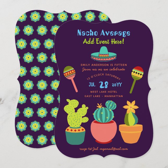 Cartes d'invitation FIESTA Mexicaine Moderne au-de (Devant / Derrière)