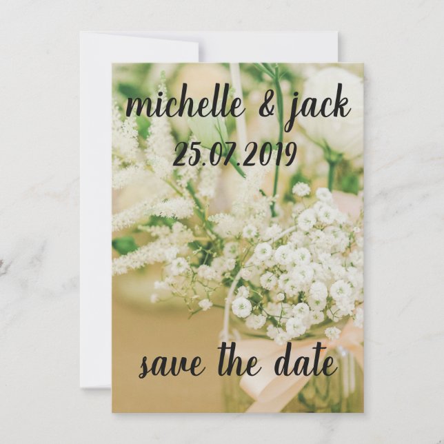 Cartes d'invitation Fleur Blanche Florale Enregist (Devant)