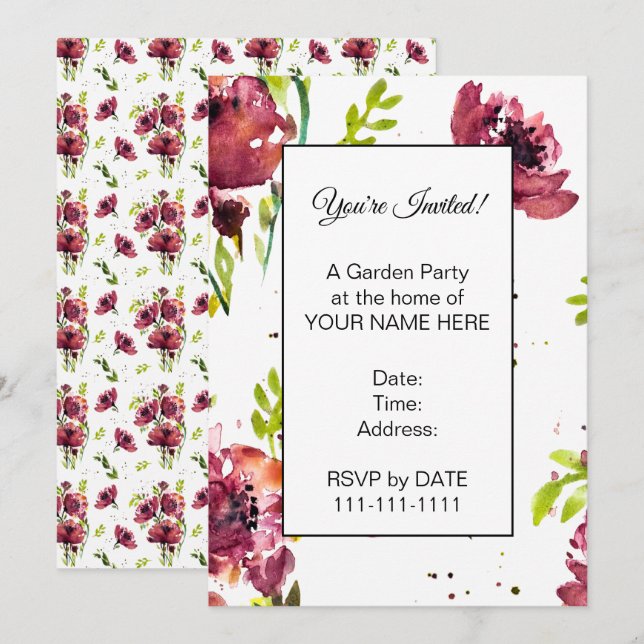 Cartes d'invitation Fleur Watercolor Poppy (Devant / Derrière)