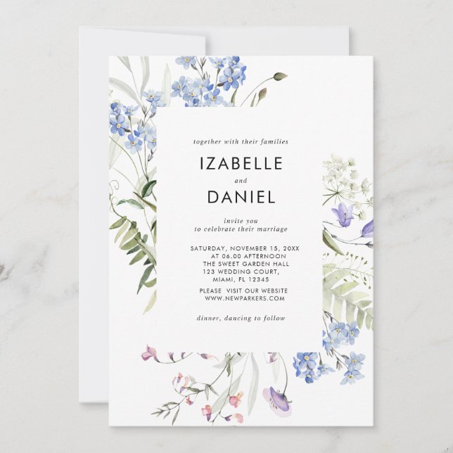 Cartes d'invitation Fleurs sauvages bleues Botaniq (Devant)