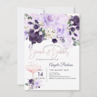 Cartes d'invitation Fleurs Violet Bulles de Brunch