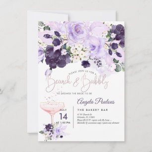Cartes d'invitation Fleurs Violet Bulles de Brunch