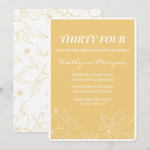Cartes d'invitation Floral Moderne Jaune 34ème ann