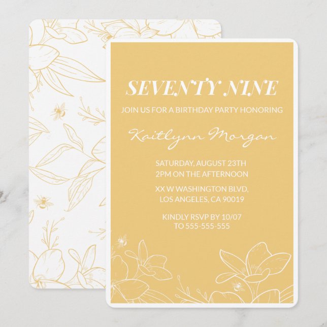 Cartes d'invitation Floral Moderne Jaune pour 79èm (Devant / Derrière)