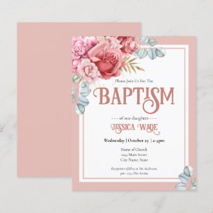 Cartes d'invitation Floral Rose pour Baptême Budge
