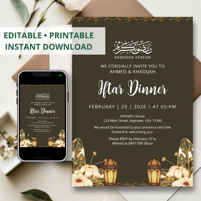 Cartes d'invitation Florales de Ramadan Iftar Bota (Créateur téléchargé)