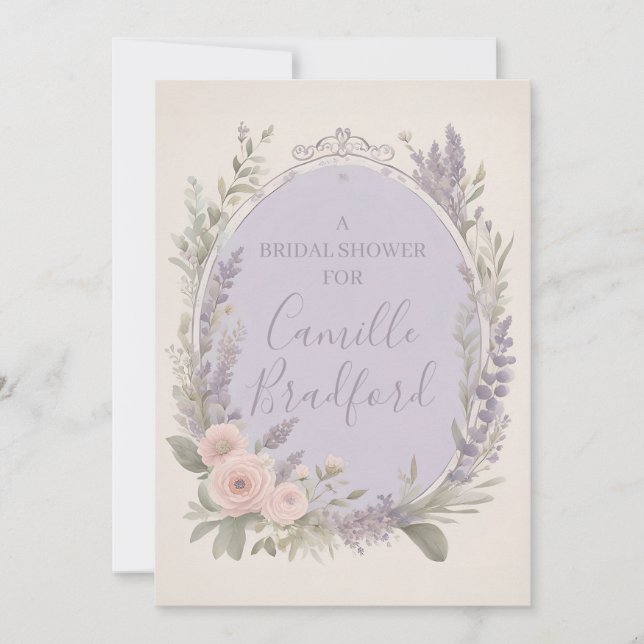 Cartes d'invitation florales lavande et rose (Devant)