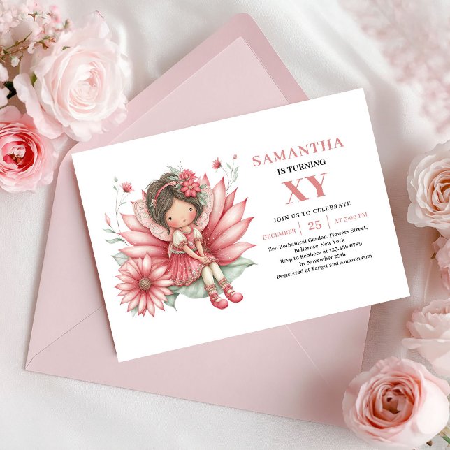 Cartes d'invitation florales pour les 6 ans de la  (Whimsical Fairy Girl 6th Birthday Floral Invitation)