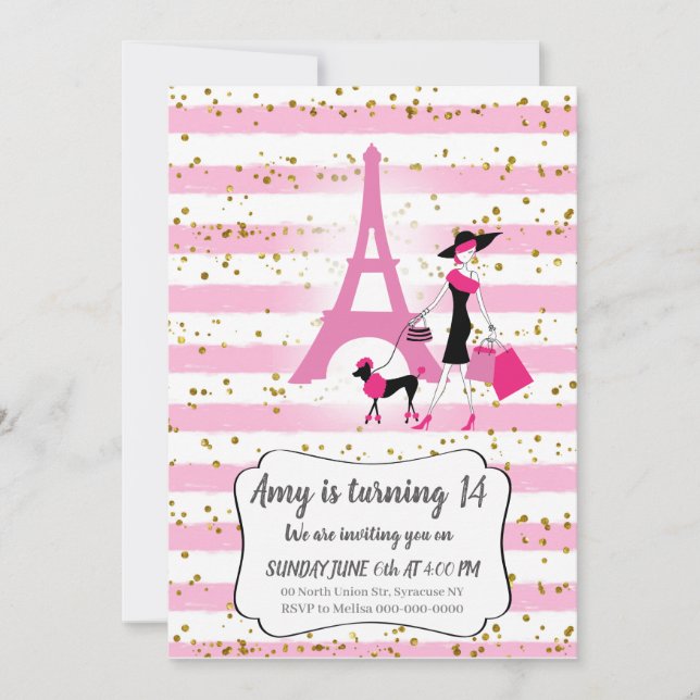 Cartes d'invitation françaises roses pour fille (Devant)