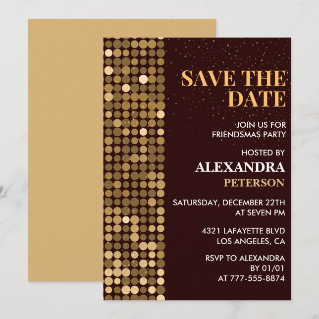 Cartes d'invitation Friendsmas à retenir date Or (Devant / Derrière)