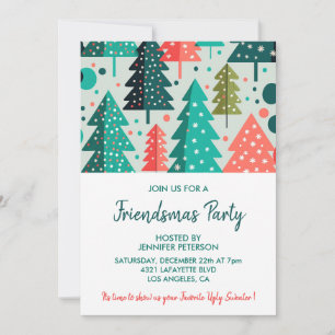 Cartes d'invitation Friendsmas sapins de Noël moti
