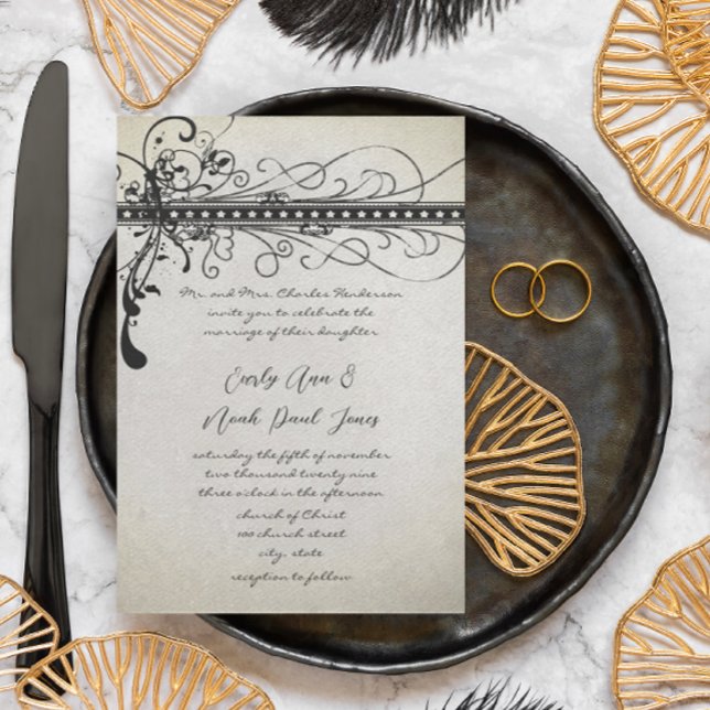 Cartes d'invitation funky noires texturées avec de (Créateur téléchargé)