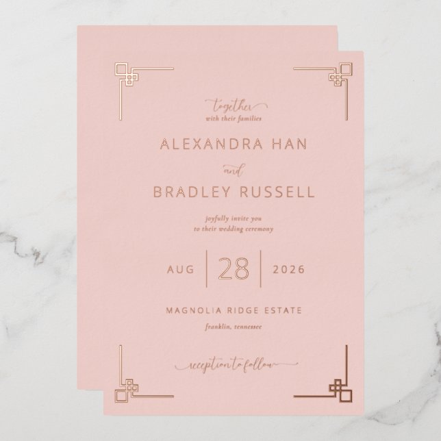 Cartes d'invitation géométriques Elegant Peach (Recto/Verso)