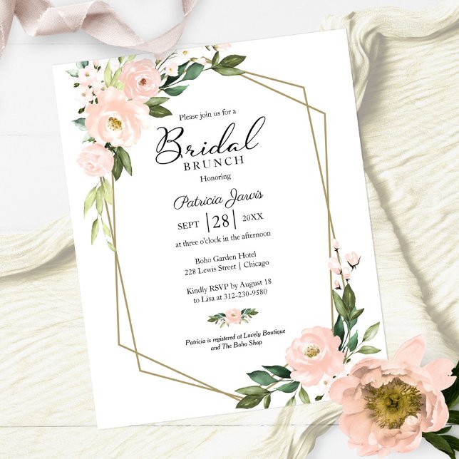 Cartes d'invitation géométriques roses pour brunch (Créateur téléchargé)